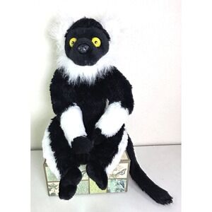 Wild Republic Black & White Lemur Ruffed Stuffed Animal Plushy 11" Sitting EUC